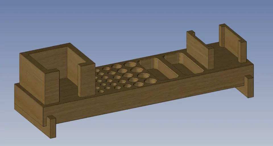 3D-Darstellung eines Tischorganziers aus Holz.